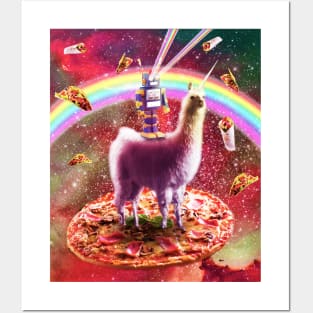 Laser Eyes Outer Space Robot Riding Llama Unicorn Posters and Art